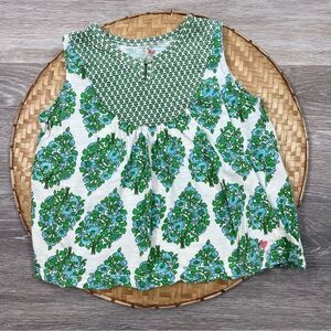 Pink chicken girls sleeveless blouse green and blue floral